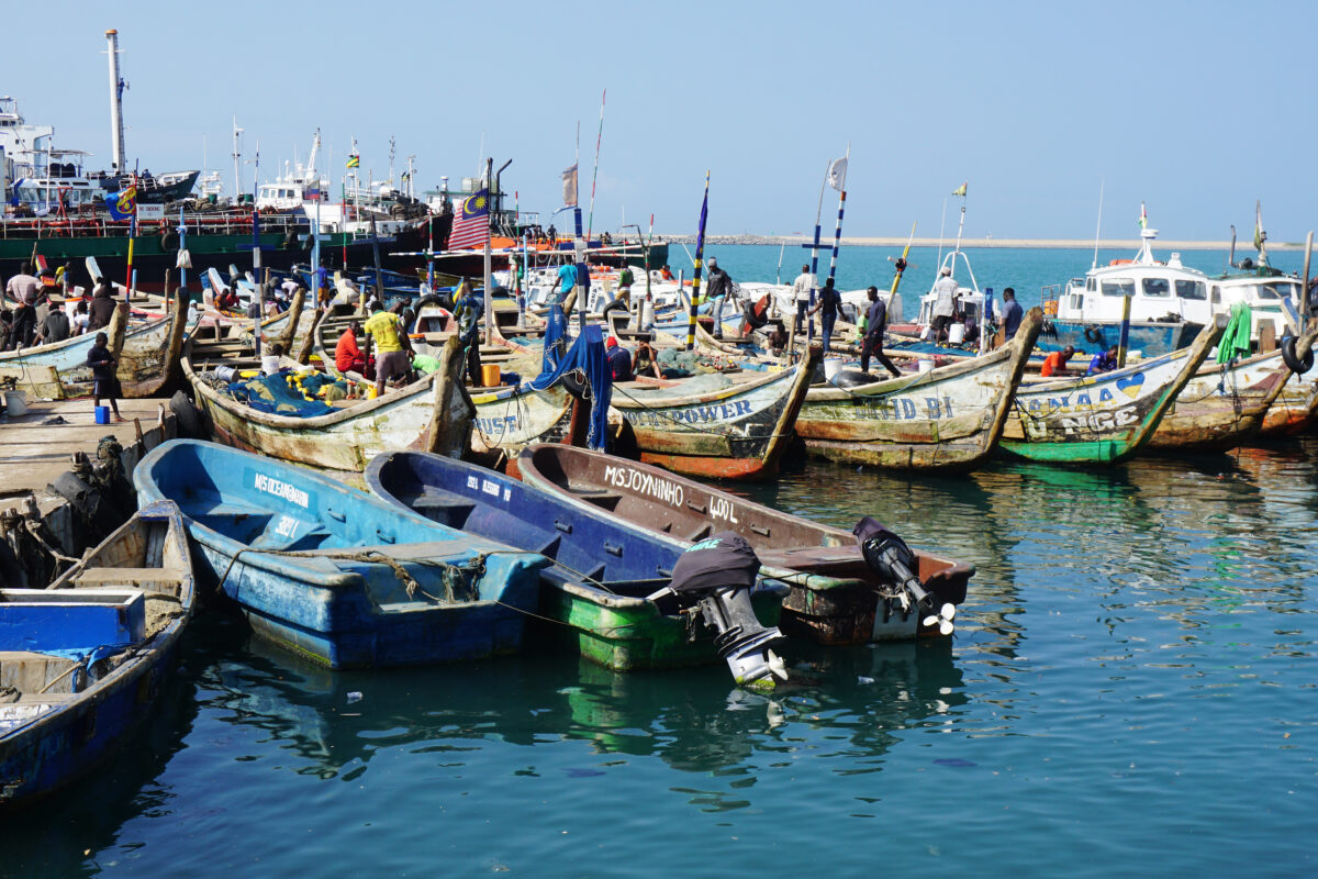 Fishing boats in the ficher harbor of Lome in Togo