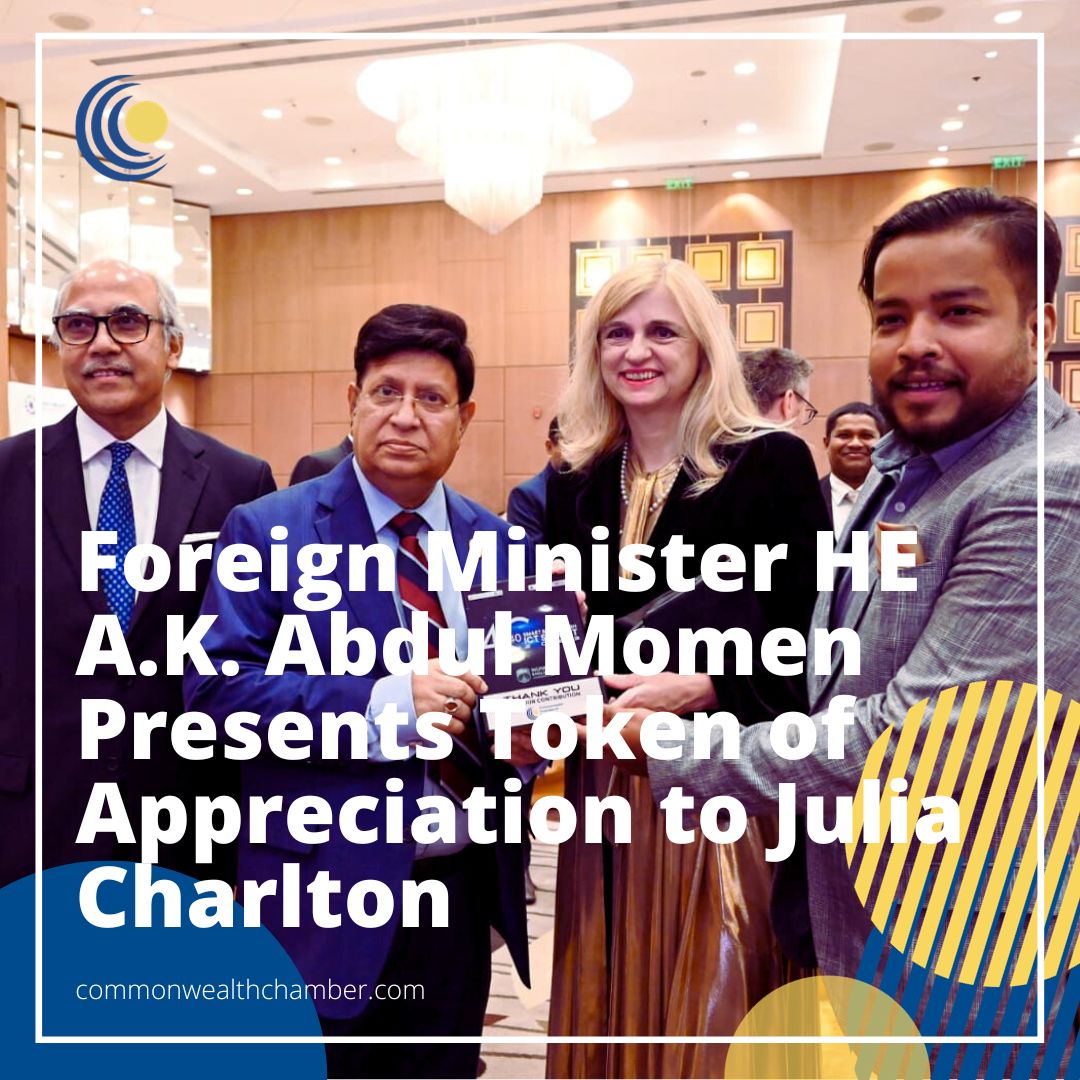 Foreign Minister HE A.K. Abdul Momen presents token of appreciation to Julia Charlton